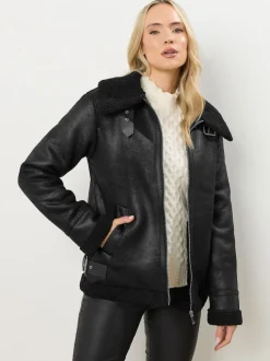 Long Tall Sally Black Taped Seam Aviator Jacket