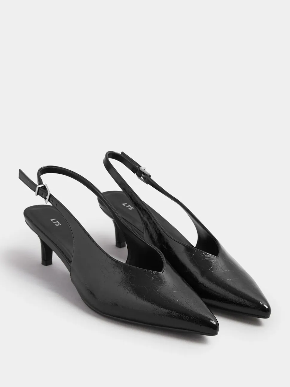 Long Tall Sally Black V Cut Kitten Slingback Heel Shoes