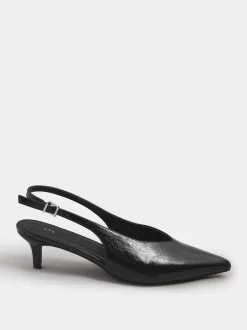 Long Tall Sally Black V Cut Kitten Slingback Heel Shoes