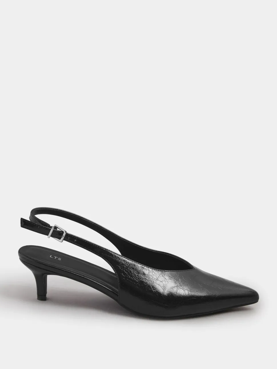 Long Tall Sally Black V Cut Kitten Slingback Heel Shoes