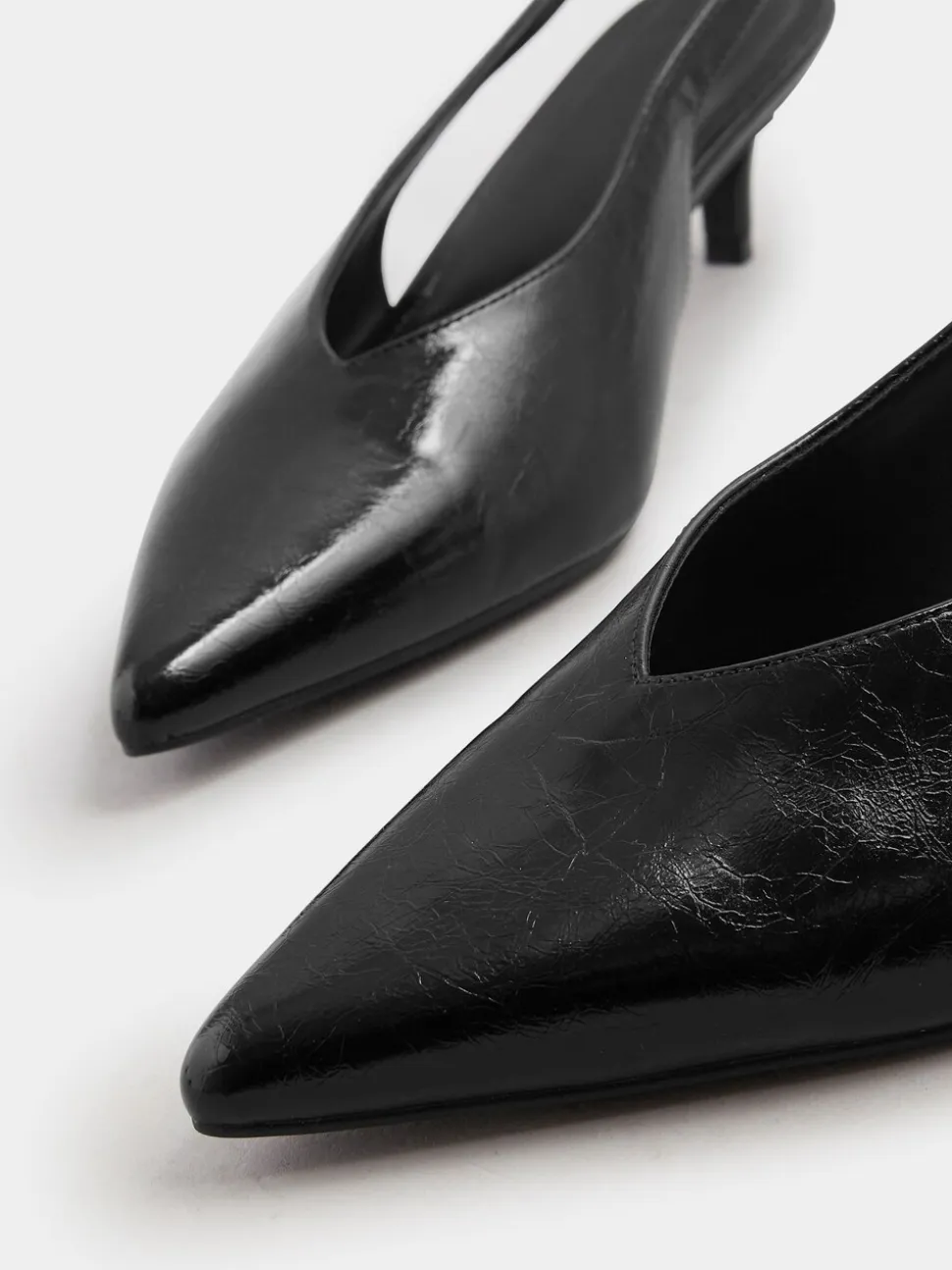 Long Tall Sally Black V Cut Kitten Slingback Heel Shoes