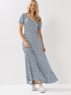 Long Tall Sally Blue Ditsy Wrap Maxi Dress