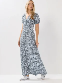 Long Tall Sally Blue Ditsy Wrap Maxi Dress
