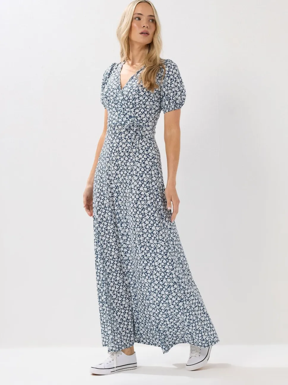Long Tall Sally Blue Ditsy Wrap Maxi Dress