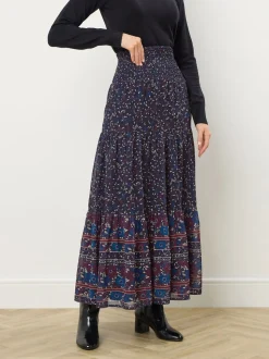 Long Tall Sally Blue Floral Border Tiered Skirt
