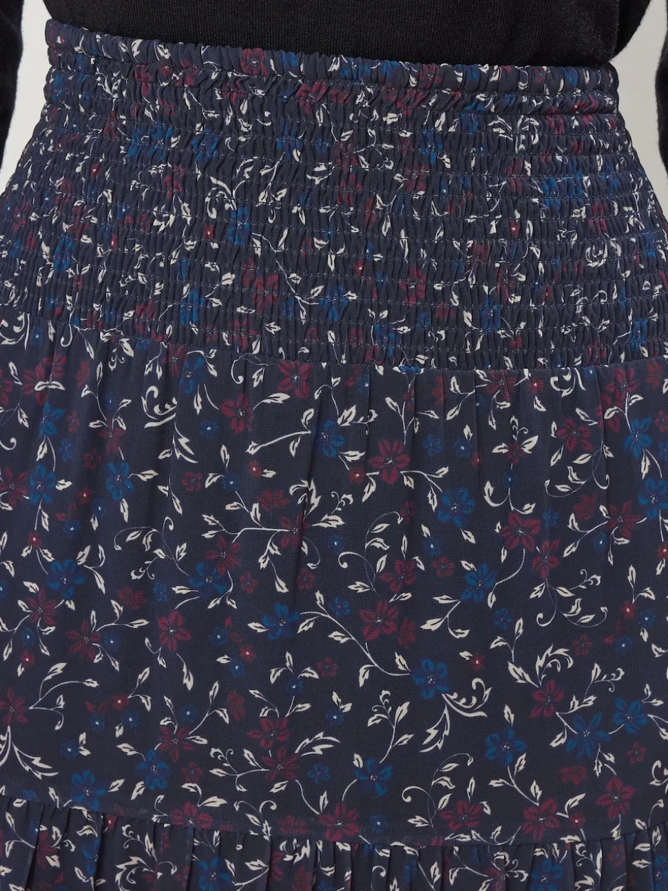 Long Tall Sally Blue Floral Border Tiered Skirt