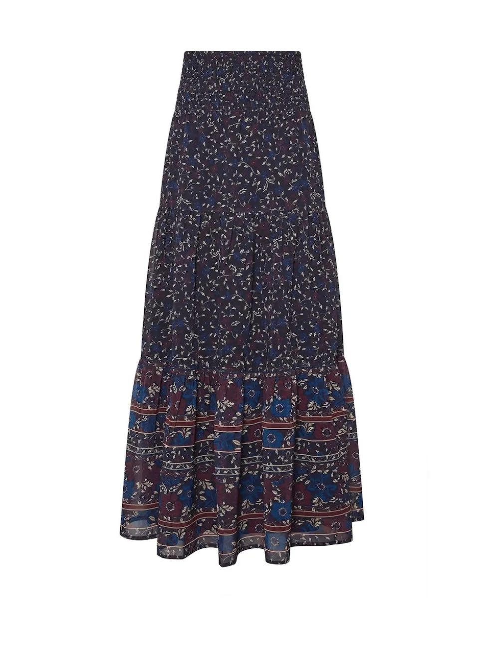 Long Tall Sally Blue Floral Border Tiered Skirt