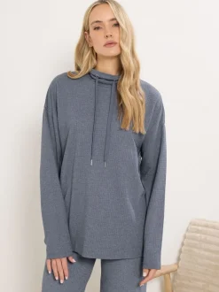 Long Tall Sally Blue Marl Waffle Cowl Neck Lounge Top