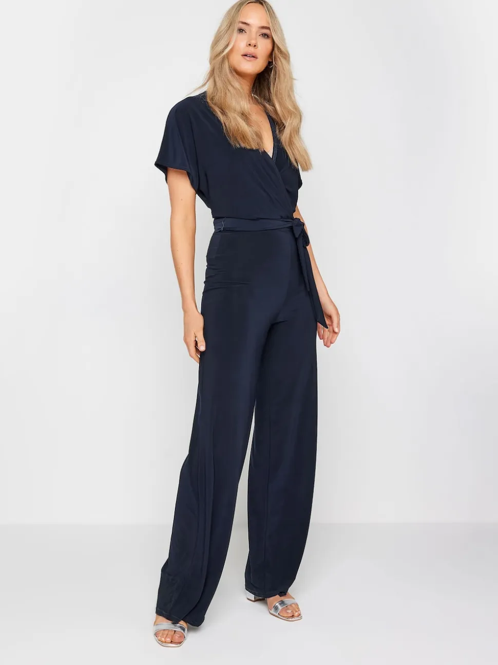 Long Tall Sally Blue V-Neck Wrap Jumpsuit