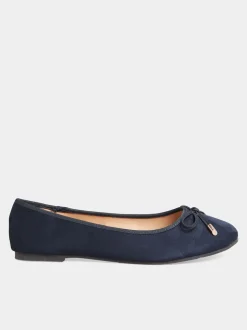 Long Tall Sally Blue Wide-Fit Ballerina Faux Suedette Pumps