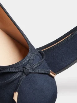 Long Tall Sally Blue Wide-Fit Ballerina Faux Suedette Pumps
