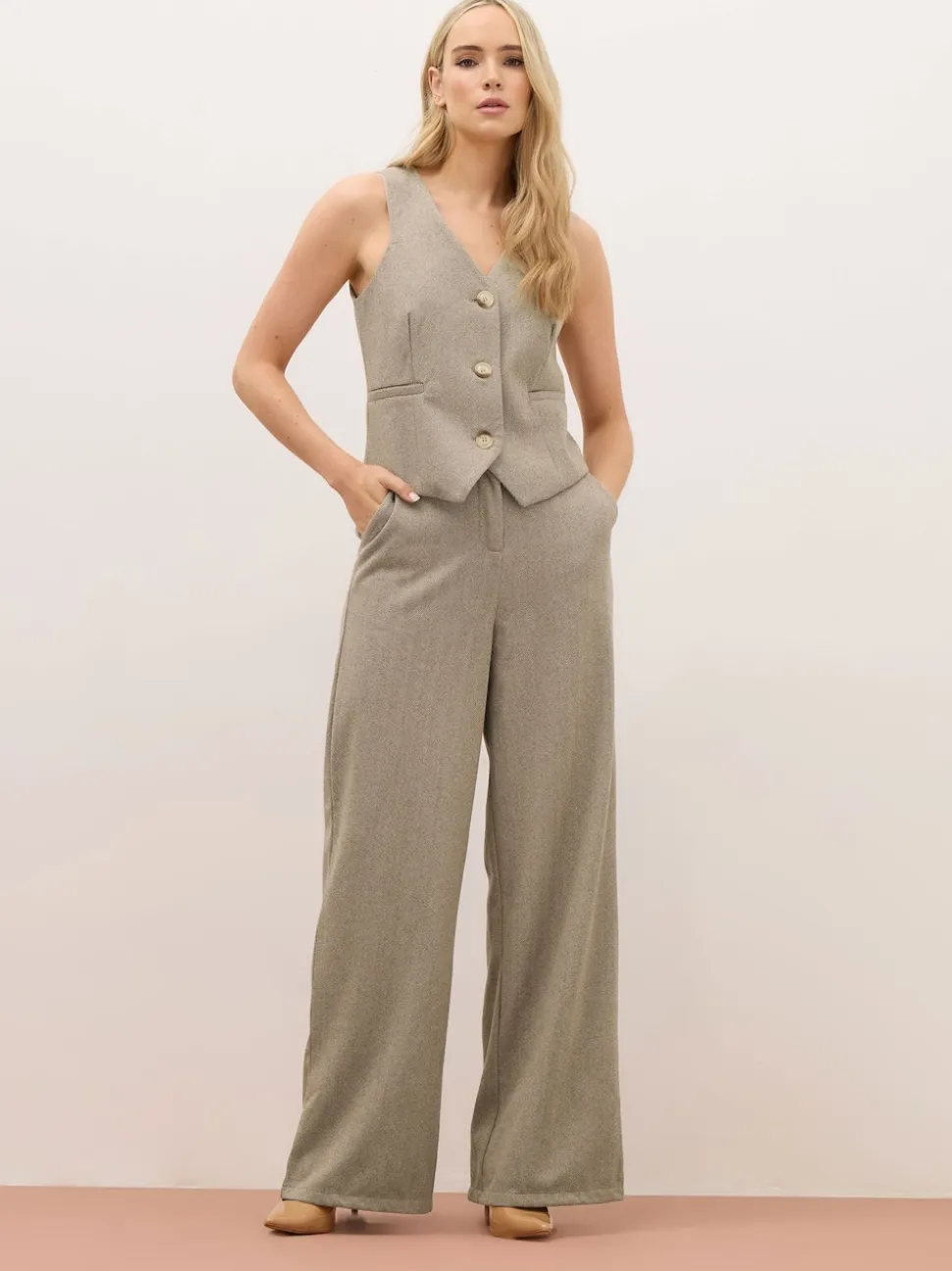 Long Tall Sally Brown Herringbone Trousers