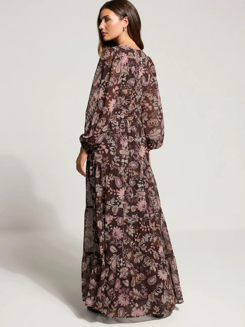 Long Tall Sally Brown Paisley Georgette Maxi Dress