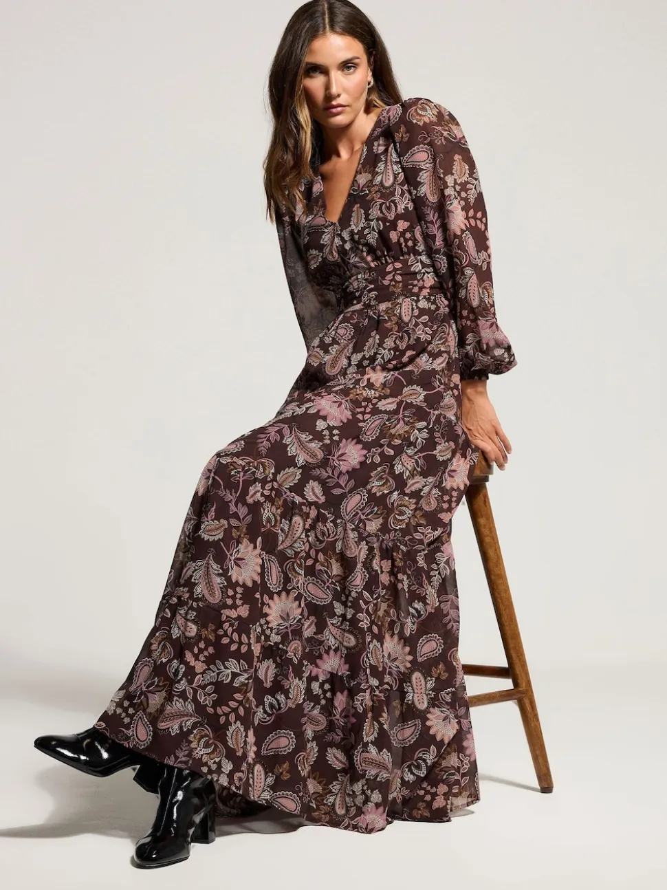 Long Tall Sally Brown Paisley Georgette Maxi Dress