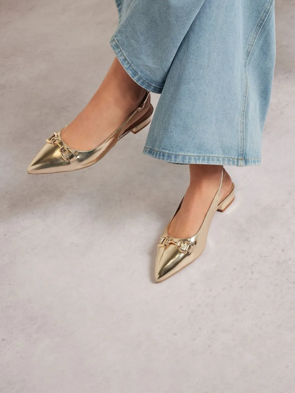 Long Tall Sally Gold Metal Trim Sling Back Shoes
