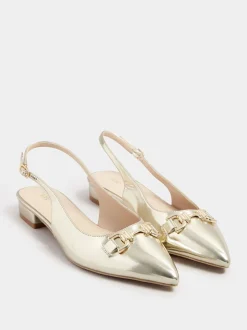 Long Tall Sally Gold Metal Trim Sling Back Shoes