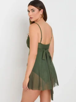 Long Tall Sally Green Mesh Skirted Swimsuit