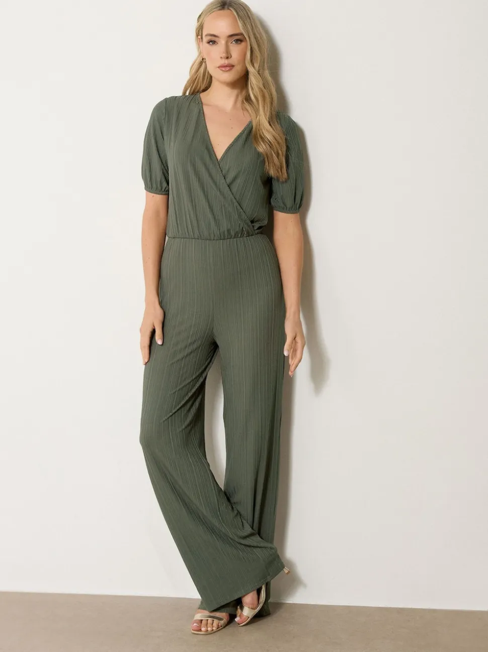 Long Tall Sally Green Ribbed Wrap Jumpsuit