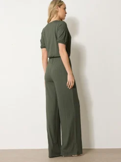 Long Tall Sally Green Ribbed Wrap Jumpsuit