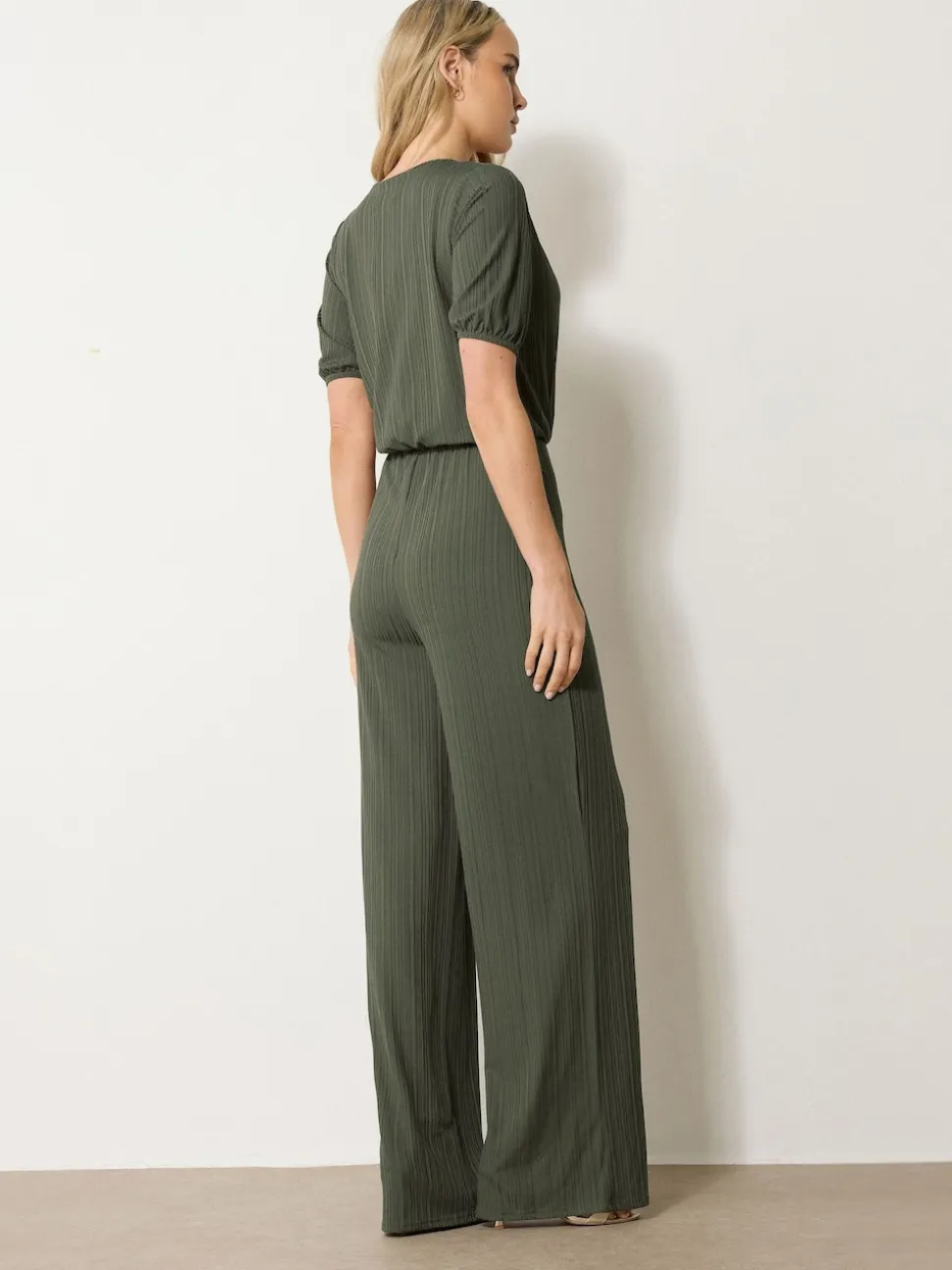 Long Tall Sally Green Ribbed Wrap Jumpsuit