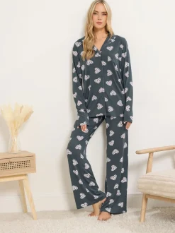 Long Tall Sally Grey Soft Touch Animal Heart Pyjamas Set
