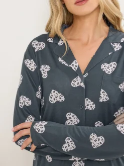 Long Tall Sally Grey Soft Touch Animal Heart Pyjamas Set