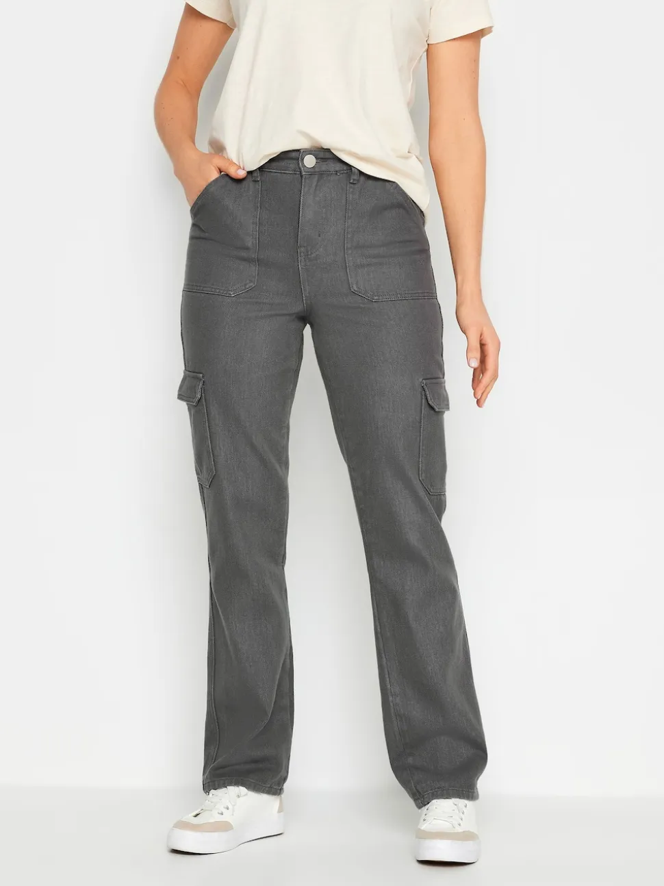 Long Tall Sally Grey Straight Leg 100% Cotton Jeans