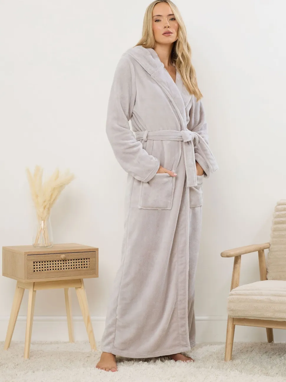 Long Tall Sally Natural Cotton Touch Hooded Maxi Robe