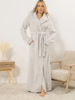 Long Tall Sally Natural Cable Maxi Hooded Robe