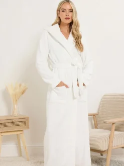 Long Tall Sally White Cotton Touch Hooded Maxi Robe