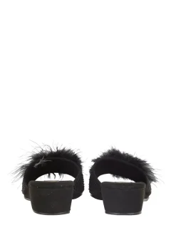 Lotus Black Mule Wedge Slippers