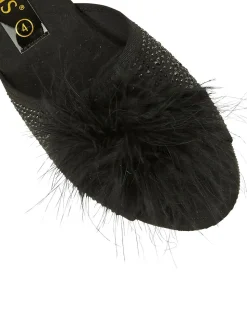 Lotus Black Mule Wedge Slippers