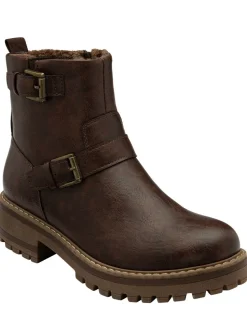 Lotus Brown Zip-Up Ankle Boots