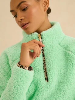 Love & Roses Aqua Blue Half Zip Jersey Borg Jumper