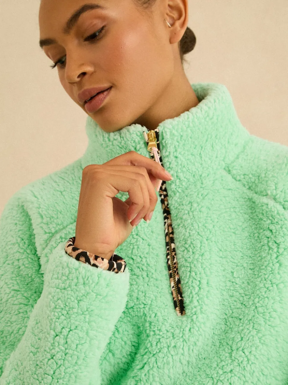 Love & Roses Aqua Blue Half Zip Jersey Borg Jumper