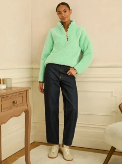 Love & Roses Aqua Blue Half Zip Jersey Borg Jumper