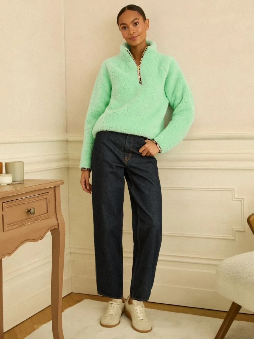 Love & Roses Aqua Blue Half Zip Jersey Borg Jumper