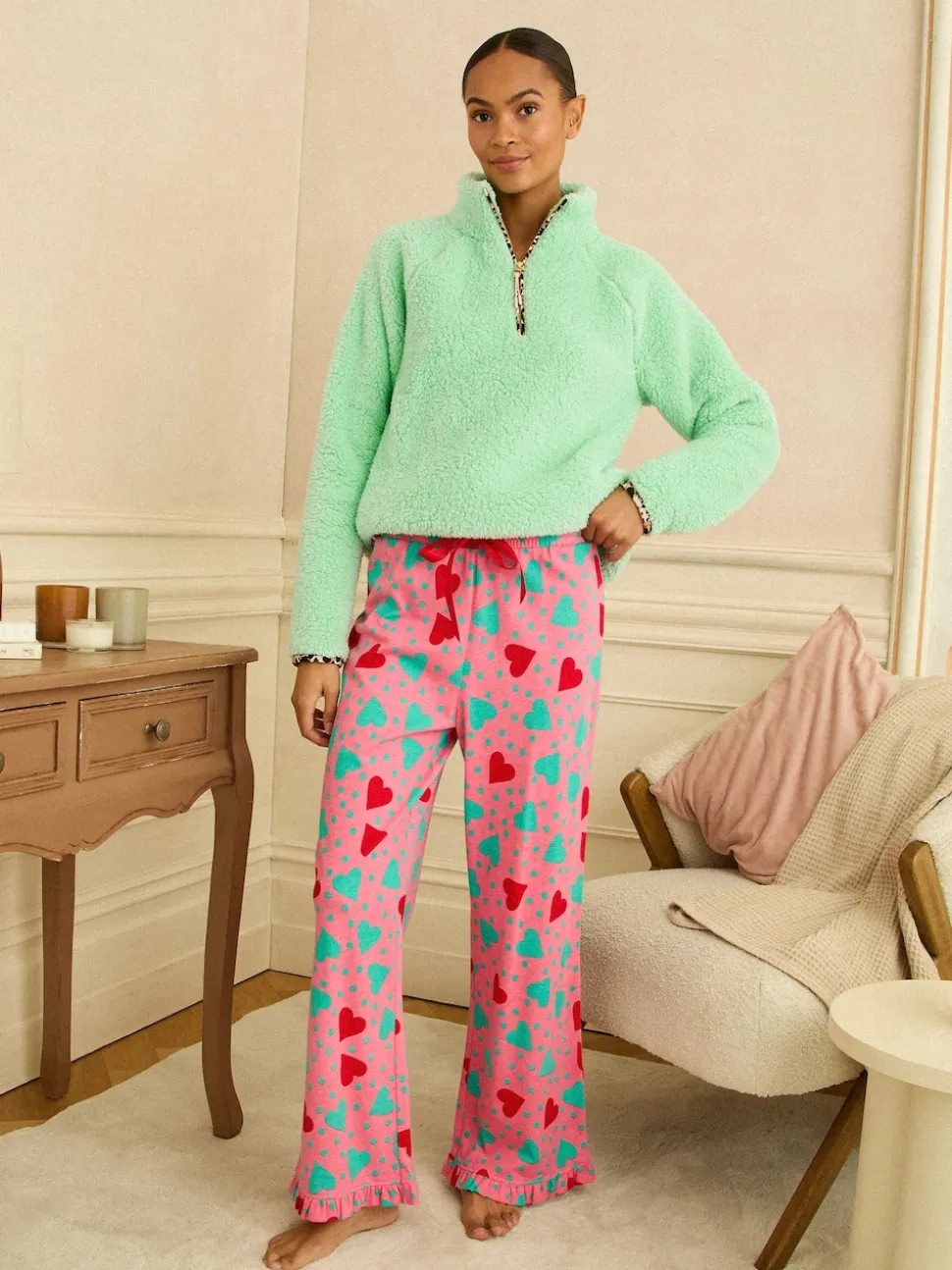 Love & Roses Aqua Blue Half Zip Jersey Borg Jumper