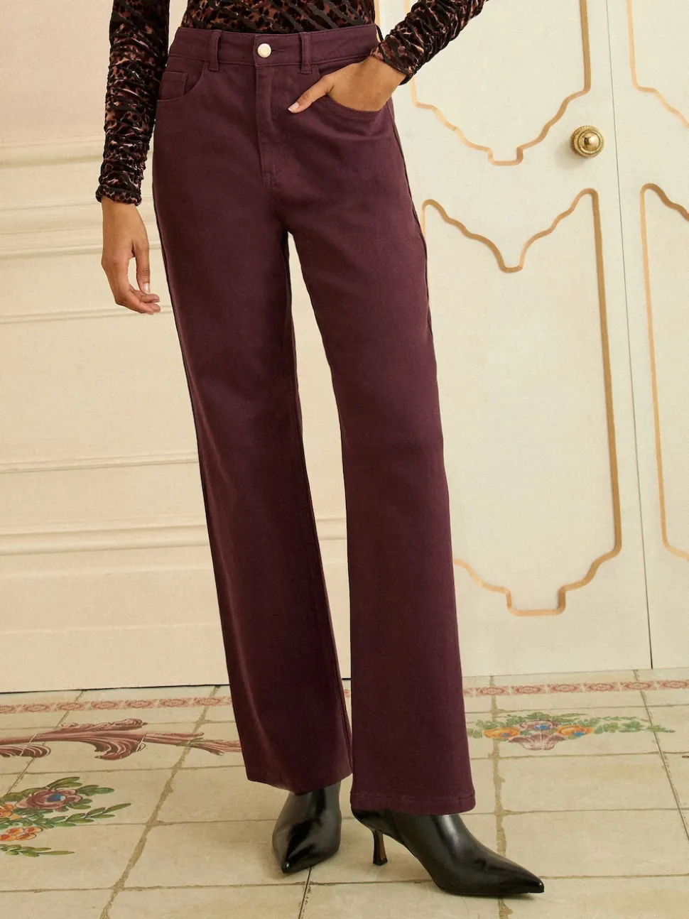 Love & Roses Berry Red Crop Wide Leg Jeans