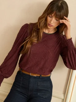 Love & Roses Berry Red Textured Long Sleeve Top