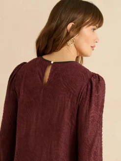 Love & Roses Berry Red Textured Long Sleeve Top