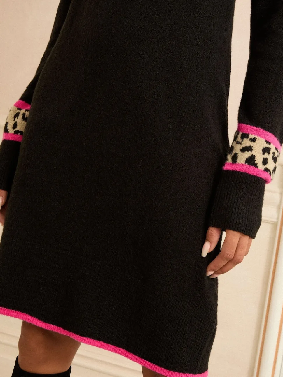 Love & Roses Black Animal Heart Petite Cosy Jumper Dress