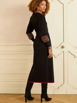 Love & Roses Black Animal Rainbow stripe V-Neck Knitted Midi Dress