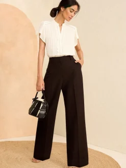 Love & Roses Black Black Petite Wide Leg Trousers