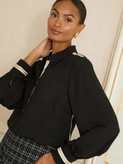 Love & Roses Black Button Through Long Sleeve Shirt