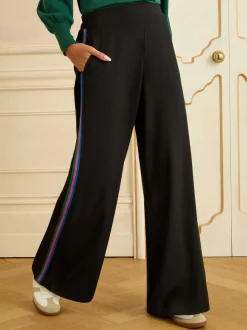 Love & Roses Black Contrast Side Stripe Wide Leg Trousers