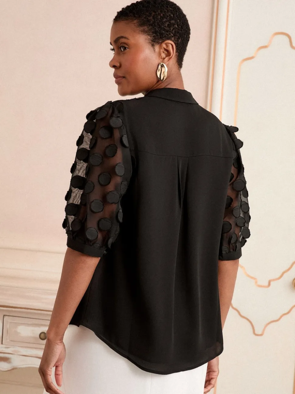 Love & Roses Black 3D Spot 3/4 Sleeve Shirt