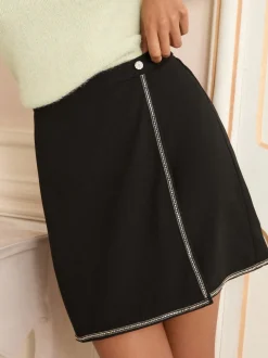 Love & Roses Black Dimante Trim Wrap Mini Skirt