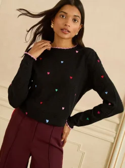 Love & Roses Black Embroidered Detail Knitted Jumper
