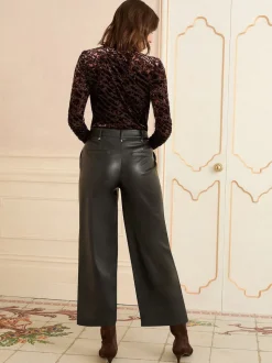 Love & Roses Black Faux Leather Wide Crop Skirt